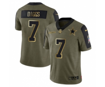 Men's Olive Dallas Cowboys #7 Trevon Diggs 2021 Salute To Service Golden Limited Stitched Jersey