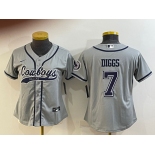 Women's Dallas Cowboys #7 Trevon Diggs Grey With Patch Cool Base Stitched Baseball Jersey