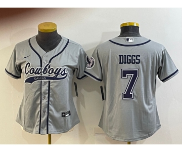 Women's Dallas Cowboys #7 Trevon Diggs Grey With Patch Cool Base Stitched Baseball Jersey