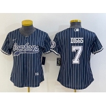 Women's Dallas Cowboys #7 Trevon Diggs Navy Blue Pinstripe With Patch Cool Base Stitched Baseball Jersey