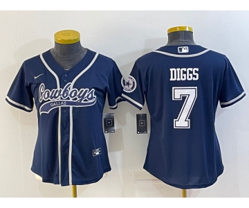 Women's Dallas Cowboys #7 Trevon Diggs Navy Blue With Patch Cool Base Stitched Baseball Jersey