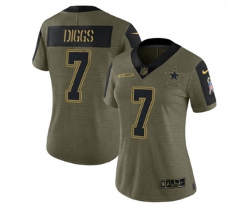 Women's Dallas Cowboys #7 Trevon Diggs Olive Salute To Service Limited Stitched Jersey(Run Small)