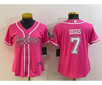 Women's Dallas Cowboys #7 Trevon Diggs Pink With Patch Cool Base Stitched Baseball Jersey