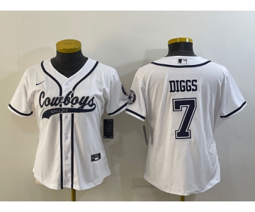 Women's Dallas Cowboys #7 Trevon Diggs White With Patch Cool Base Stitched Baseball Jersey