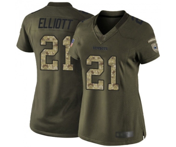 Cowboys #21 Ezekiel Elliott Green Women's Stitched Football Limited 2015 Salute to Service Jersey