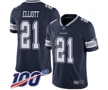 Cowboys #21 Ezekiel Elliott Navy Blue Team Color Men's Stitched Football 100th Season Vapor Limited Jersey