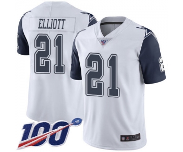 Cowboys #21 Ezekiel Elliott White Men's Stitched Football Limited Rush 100th Season Jersey