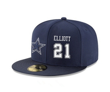 Dallas Cowboys #21 Ezekiel Elliott Snapback Cap NFL Player Navy Blue with White Number Stitched Hat