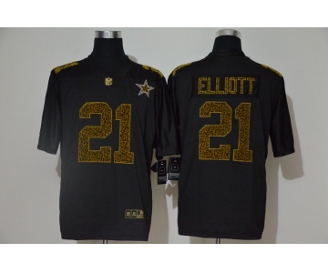 Men's Dallas Cowboys #21 Ezekiel Elliott Black 2020 Nike Flocked Leopard Print Vapor Limited NFL Jersey