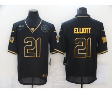 Men's Dallas Cowboys #21 Ezekiel Elliott Black Gold 2020 Salute To Service Stitched NFL Nike Limited Jersey