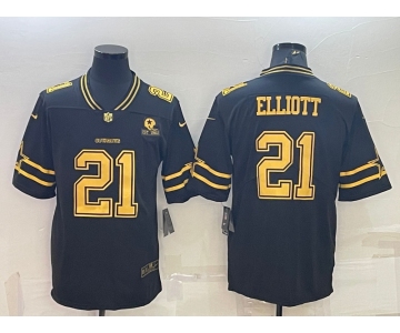 Men's Dallas Cowboys #21 Ezekiel Elliott Black Gold Edition With 1960 Patch Limited Stitched Football Jersey