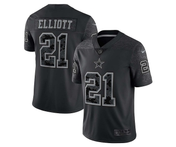 Men's Dallas Cowboys #21 Ezekiel Elliott Black Reflective Limited Stitched Football Jersey