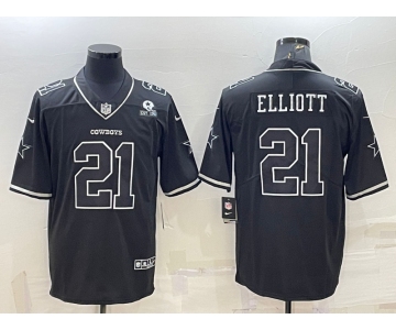 Men's Dallas Cowboys #21 Ezekiel Elliott Black With 1960 Patch Limited Stitched Football Jersey