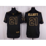 Men's Dallas Cowboys #21 Ezekiel Elliott Black With Gold NFL Nike Elite Jersey