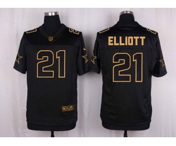 Men's Dallas Cowboys #21 Ezekiel Elliott Black With Gold NFL Nike Elite Jersey