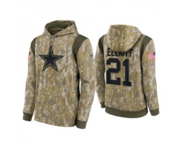 Men's Dallas Cowboys #21 Ezekiel Elliott Camo 2021 Salute To Service Therma Performance Pullover Hoodie