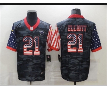 Men's Dallas Cowboys #21 Ezekiel Elliott Camo Salute To Serve USA Flag Limited Jersey