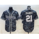 Men's Dallas Cowboys #21 Ezekiel Elliott Gray Camo With Patch Cool Base Stitched Baseball Jersey