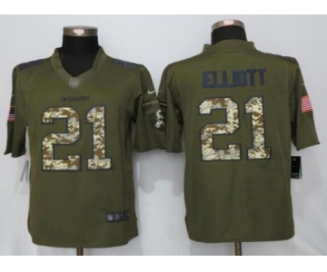 Men's Dallas Cowboys #21 Ezekiel Elliott Green Salute to Service 2015 NFL Nike Limited Jersey