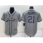 Men's Dallas Cowboys #21 Ezekiel Elliott Grey Stitched Cool Base Nike Baseball Jersey