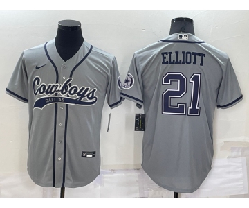 Men's Dallas Cowboys #21 Ezekiel Elliott Grey Stitched Cool Base Nike Baseball Jersey