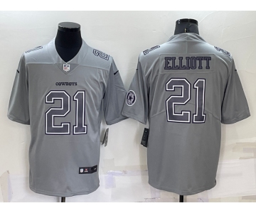 Men's Dallas Cowboys #21 Ezekiel Elliott LOGO Grey Atmosphere Fashion 2022 Vapor Untouchable Stitched Nike Limited Jersey