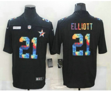 Men's Dallas Cowboys #21 Ezekiel Elliott Multi-Color Black 2020 NFL Crucial Catch Vapor Untouchable Nike Limited Jersey