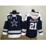 Men's Dallas Cowboys #21 Ezekiel Elliott Navy Blue Ageless Must Have Lace Up Pullover Hoodie