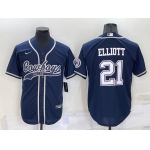 Men's Dallas Cowboys #21 Ezekiel Elliott Navy Blue Stitched Cool Base Nike Baseball Jersey