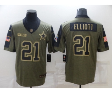 Men's Dallas Cowboys #21 Ezekiel Elliott Nike Olive 2021 Salute To Service Limited Player Jersey