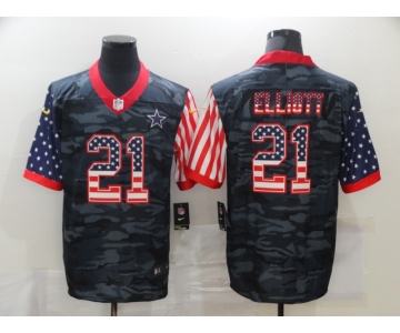 Men's Dallas Cowboys #21 Ezekiel Elliott USA Camo 2020 Salute To Service Stitched NFL Nike Limited Jersey