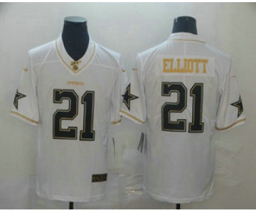 Men's Dallas Cowboys #21 Ezekiel Elliott White 100th Season Golden Edition Jersey