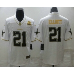 Men's Dallas Cowboys #21 Ezekiel Elliott White 60th Patch Golden Edition Stitched NFL Nike Limited Jersey