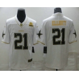 Men's Dallas Cowboys #21 Ezekiel Elliott White 60th Patch Golden Edition Stitched NFL Nike Limited Jersey