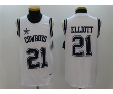 Men's Dallas Cowboys #21 Ezekiel Elliott White Color Rush 2017 Vest Stitched NFL Nike Tank Top Jersey