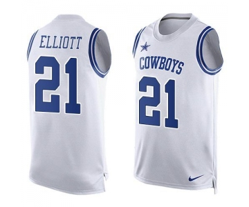 Men's Dallas Cowboys #21 Ezekiel Elliott White Hot Pressing Player Name & Number Nike NFL Tank Top