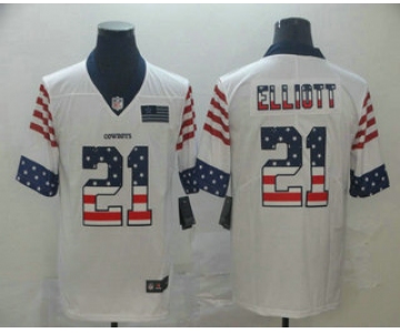 Men's Dallas Cowboys #21 Ezekiel Elliott White Independence Day Stars Stripes Jersey