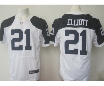 Men's Dallas Cowboys #21 Ezekiel Elliott White Thanksgiving Alternate NFL Nike Elite Jersey