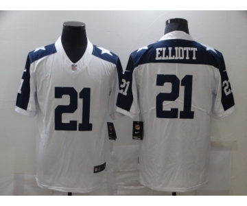 Men's Dallas Cowboys #21 Ezekiel Elliott White Thanksgiving Vapor Untouchable Stitched NFL Nike Limited Jersey