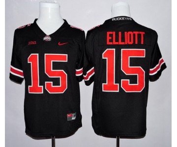 Men's Ohio State Buckeyes #15 Ezekiel Elliott Black With Red College Football Nike Limited Jersey