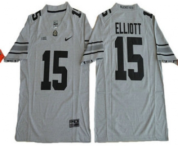 Men's Ohio State Buckeyes #15 Ezekiel Elliott Gridiron Gray II Limited Stitched College Football Nike NCAA Jersey