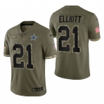 Men's Womens Youth Kids Dallas Cowboys #21 Ezekiel Elliott 2023 Salute To Service Olive Limited Nike Jersey