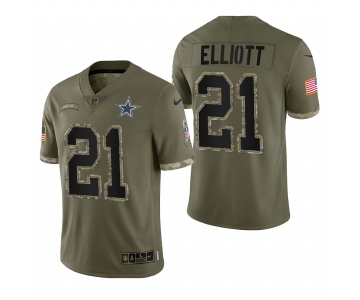 Men's Womens Youth Kids Dallas Cowboys #21 Ezekiel Elliott 2023 Salute To Service Olive Limited Nike Jersey