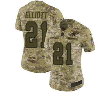 Nike Cowboys #21 Ezekiel Elliott Camo Women's Stitched NFL Limited 2018 Salute to Service Jersey