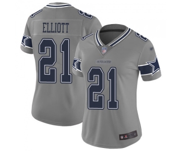 Nike Cowboys #21 Ezekiel Elliott Gray Women's Stitched NFL Limited Inverted Legend Jersey