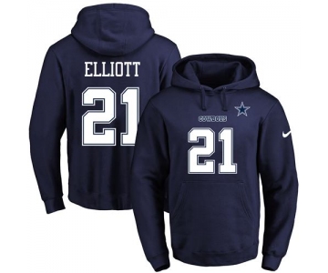 Nike Cowboys #21 Ezekiel Elliott Navy Blue Name & Number Pullover NFL Hoodie