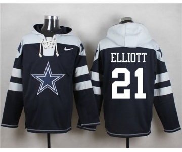 Nike Cowboys #21 Ezekiel Elliott Navy Blue Player Pullover Hoodie