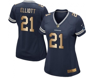 Nike Cowboys #21 Ezekiel Elliott Navy Blue Team Color Women's Stitched NFL Elite Gold Jersey