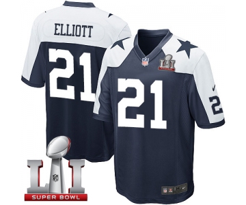 Nike Cowboys #21 Ezekiel Elliott Navy Blue Thanksgiving Throwback Stitched NFL Super Bowl LI 51 Elite Jersey