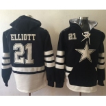 Nike Cowboys #21 Ezekiel Elliott Navy Blue White Name & Number Pullover NFL Hoodie